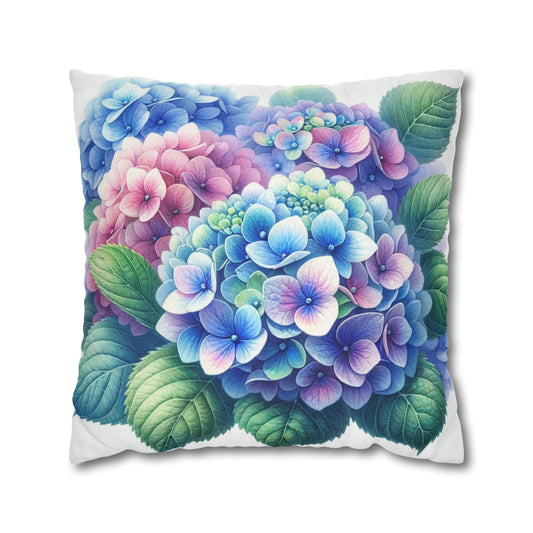 Blue Hydrangea Floral Pattern Pillow Cover, Pink Flowers Watercolor Square Throw Decorative Cover Floor Couch Cushion 20 x 20 Zipper Sofa