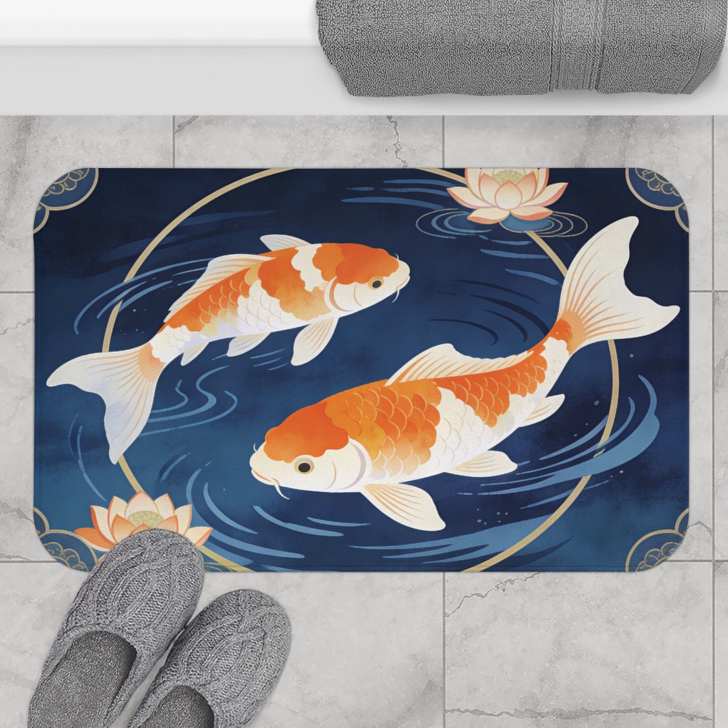 Koi Fish Bath Mat, Japanese Quick Dry Luxury Shower Bathroom Decor Non Slip Memory Foam Microfiber Large Small Washable Absorbent Rug - Starcove Fashion