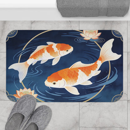 Koi Fish Bath Mat, Japanese Quick Dry Luxury Shower Bathroom Decor Non Slip Memory Foam Microfiber Large Small Washable Absorbent Rug - Starcove Fashion