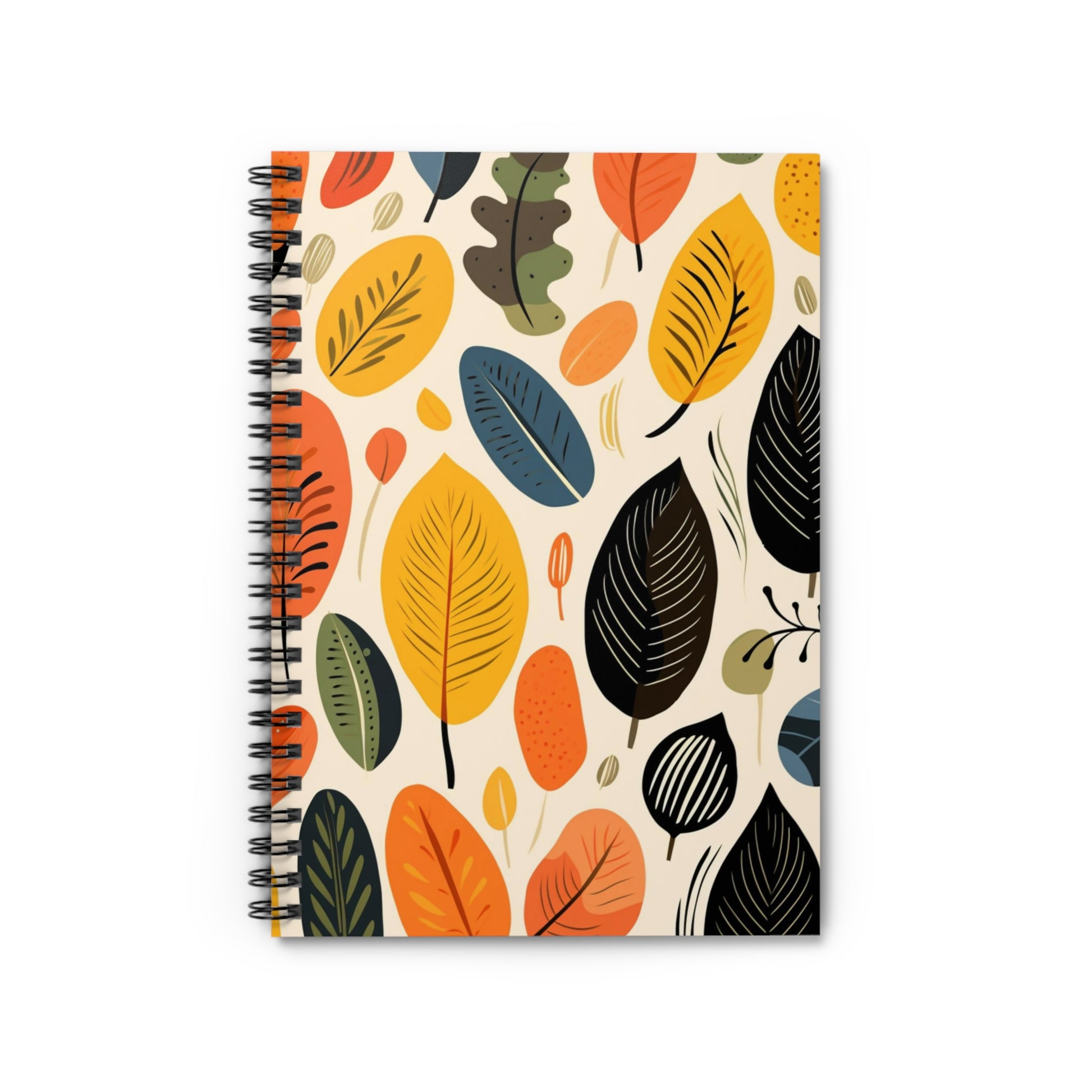 Boho Leaves Spiral Bound Notebook, Earthy Travel Pattern Design Small Journal Notepad Ruled Line Book Paper Pad Work Aesthetic Starcove Fashion