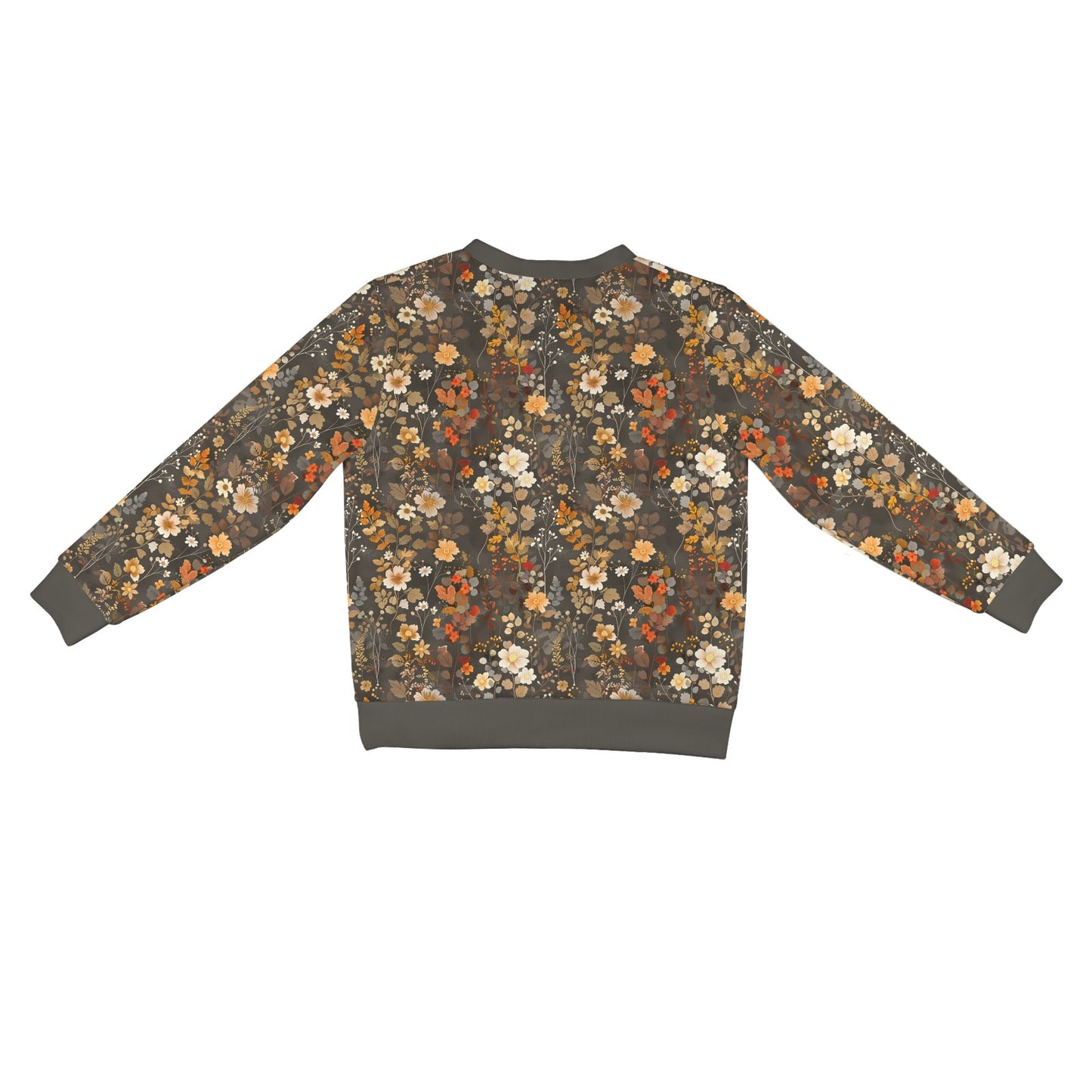 Floral Brown Cardigan Women, Fall Autumn Flowers Sweatshirt Sweater Long Sleeve Ladies Plus Size V Neck Lightweight Button Up Designer