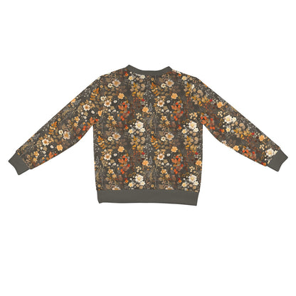 Floral Brown Cardigan Women, Fall Autumn Flowers Sweatshirt Sweater Long Sleeve Ladies Plus Size V Neck Lightweight Button Up Designer