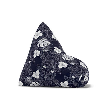 Navy Blue Tropical Bean Bag Chair Cover, Hibiscus Floral White Washable Triangle Small Large Adult Children Kids Sofa Dorm Unfilled Sack