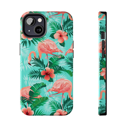 Pink Flamingo iPhone 17 16 15 14 13 12 11 Pro Max Case, Green Tropical Leaf Monstera Print Cute Gift XS XR X 7 Plus 8 Tough Cell Phone - Starcove Fashion