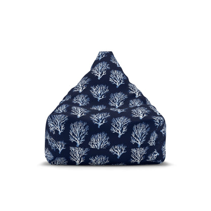 Blue Navy Coral Bean Bag Chair Cover, Coastal Ocean Washable Triangle Small Large Adult Children Kids Sofa Apartment Dorm Decor Unfilled