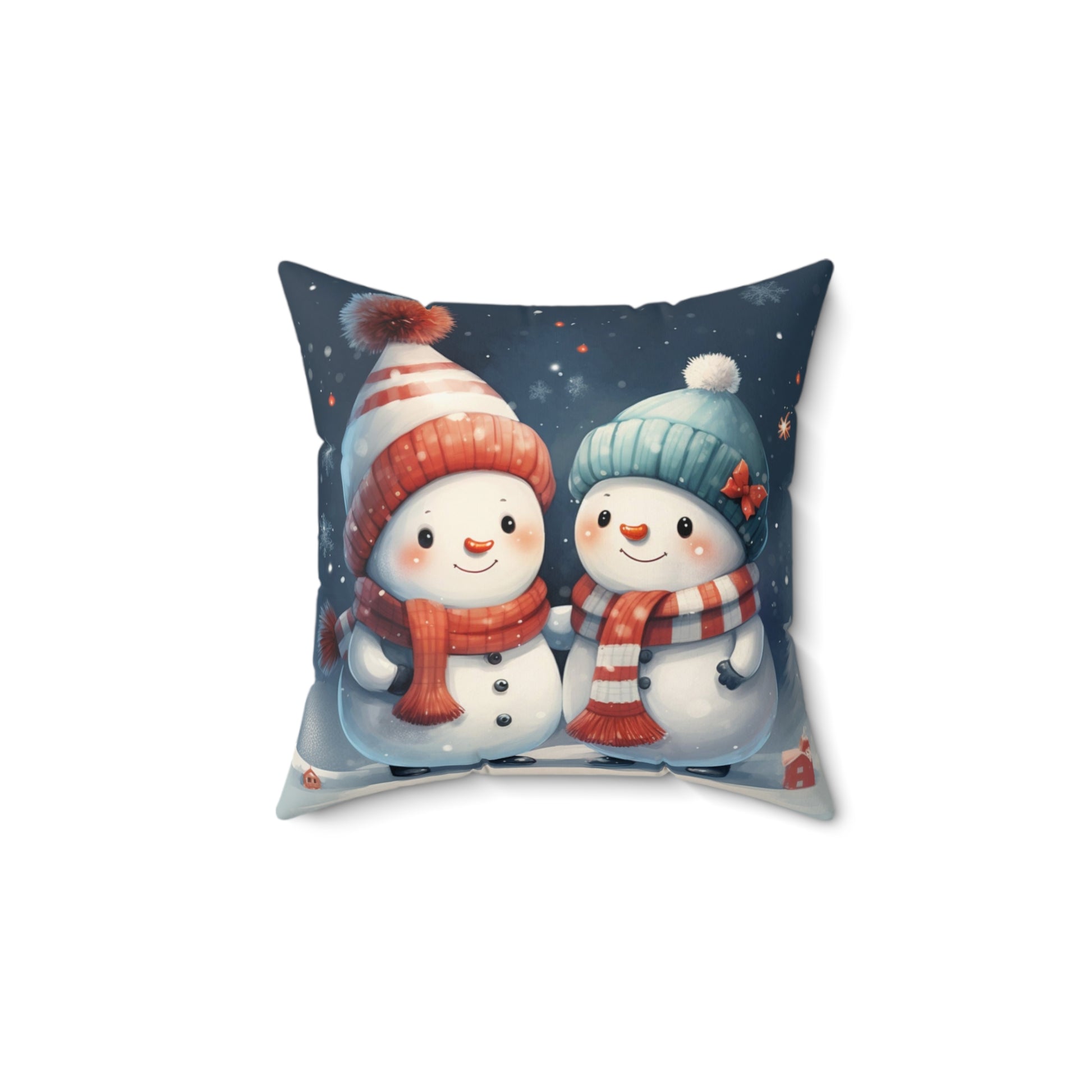 Snowman Couple Filled Pillow with Insert, Cute Christmas Xmas Square Throw Accent Decorative Room Decor Floor Sofa Couch Cushion Starcove Fashion
