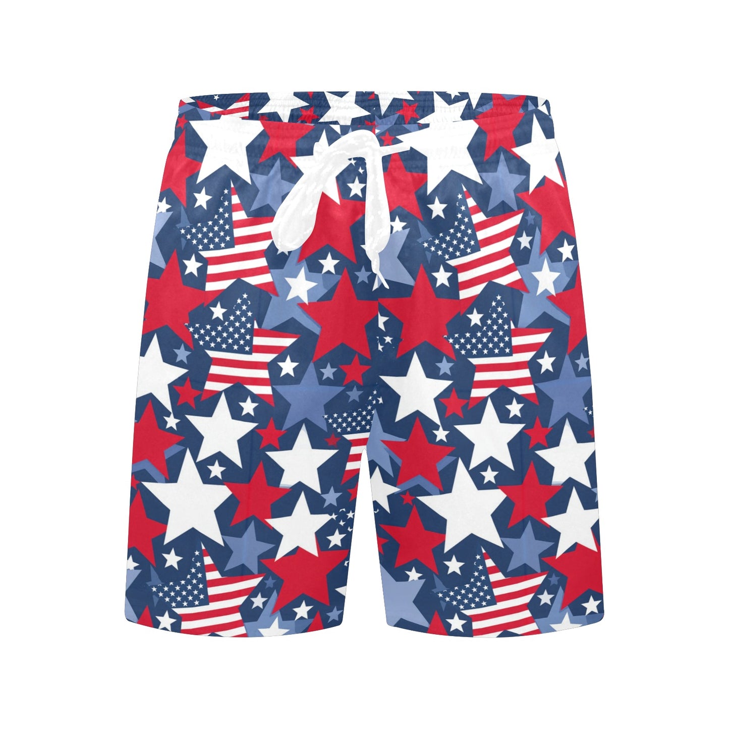 American Flag Stars Men Swim Trunks, Red White Blue Shorts USA Beach Pockets Mesh Lining Drawstring 4th of July Patriotic Bathing Plus Size - Starcove Fashion