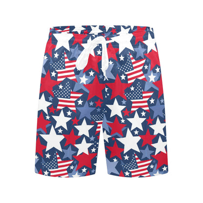 American Flag Stars Men Swim Trunks, Red White Blue Shorts USA Beach Pockets Mesh Lining Drawstring 4th of July Patriotic Bathing Plus Size - Starcove Fashion
