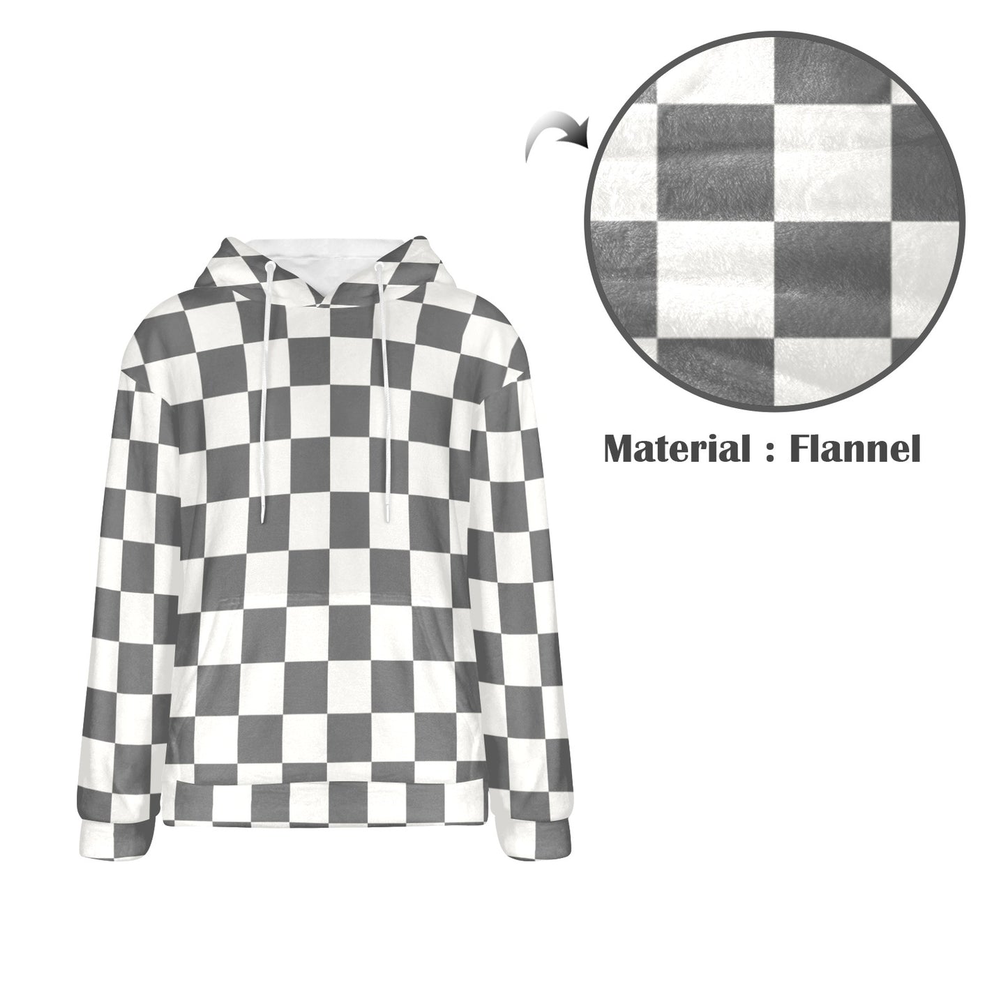 Checkered Flannel Hoodie, Brown Grey White Check Fleece Lined Heavyweight Pocket Men Women Unisex Graphic Hooded Sweatshirt Jacket