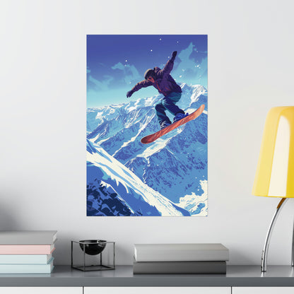 Snowboarder Jumping Poster Print, Snow Snowboard Mountain Winter Sport Vintage Retro Wall Art Vertical Paper Artwork Small Large Cool Decor