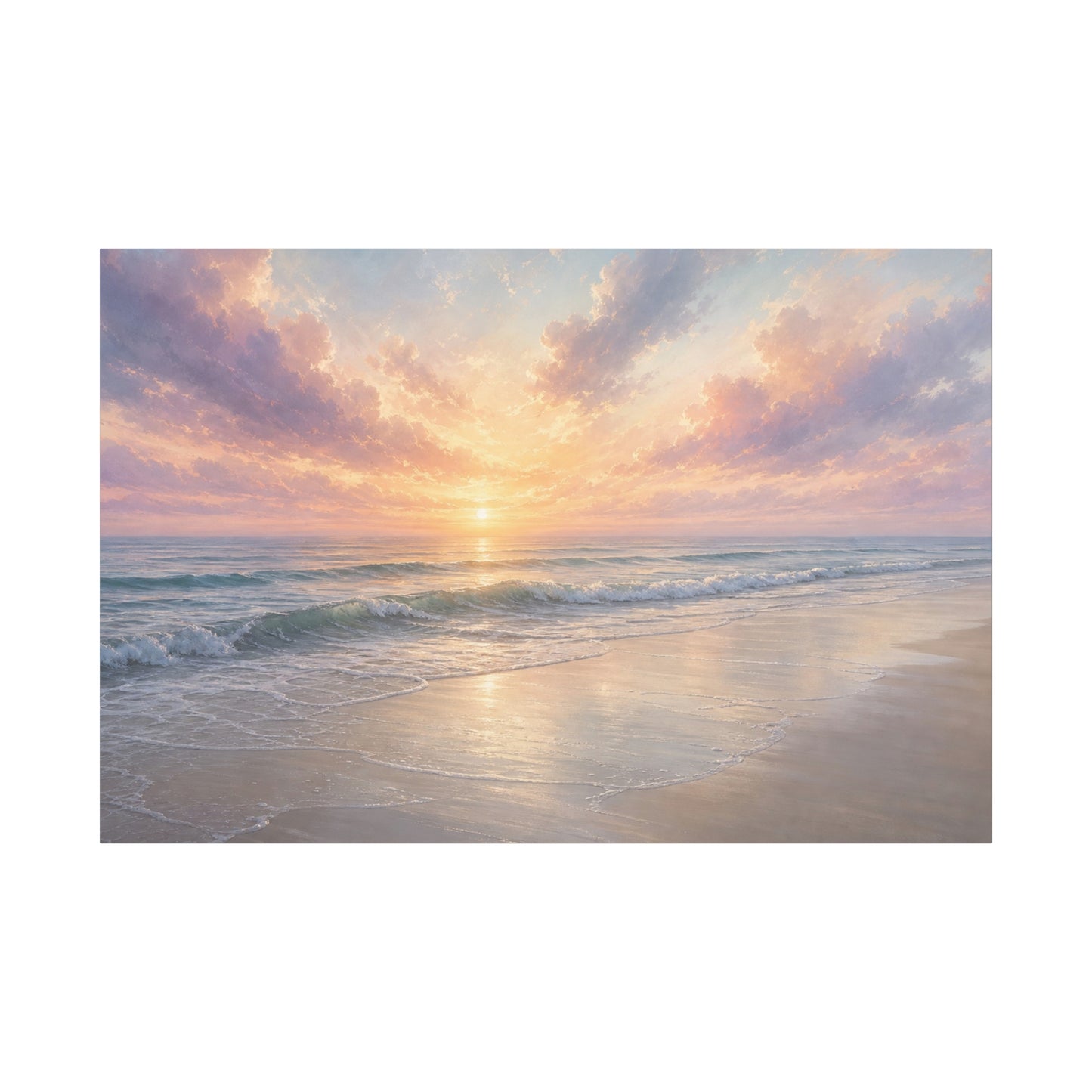 Sunset Beach Canvas Gallery Wrap, Coastal Serene Ocean Watercolor Wall Art Print Decor Small Large Hanging Modern Landscape Living Room
