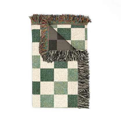 Custom Checkered Couples Woven Blanket Tapestry, Green Sage Throw Family Name Personalized Wedding Anniversary Engagement Cotton Small Large