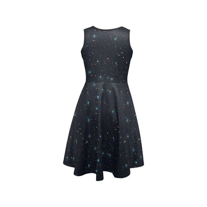 Constellation Midi Dress, Space Galaxy Women Sleeveless Cute Designer Elegant Plus Size Ladies Expansion Cocktail Party Summer Designer - Starcove Fashion