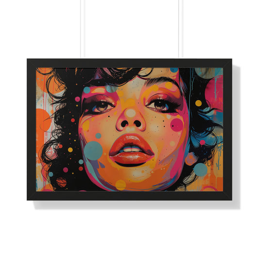 Pop Culture Art Poster and Frame, Woman Retro Vintage Print Wall Horizontal Black Framed Artwork Small Large Decor Paper 24x16 30x20