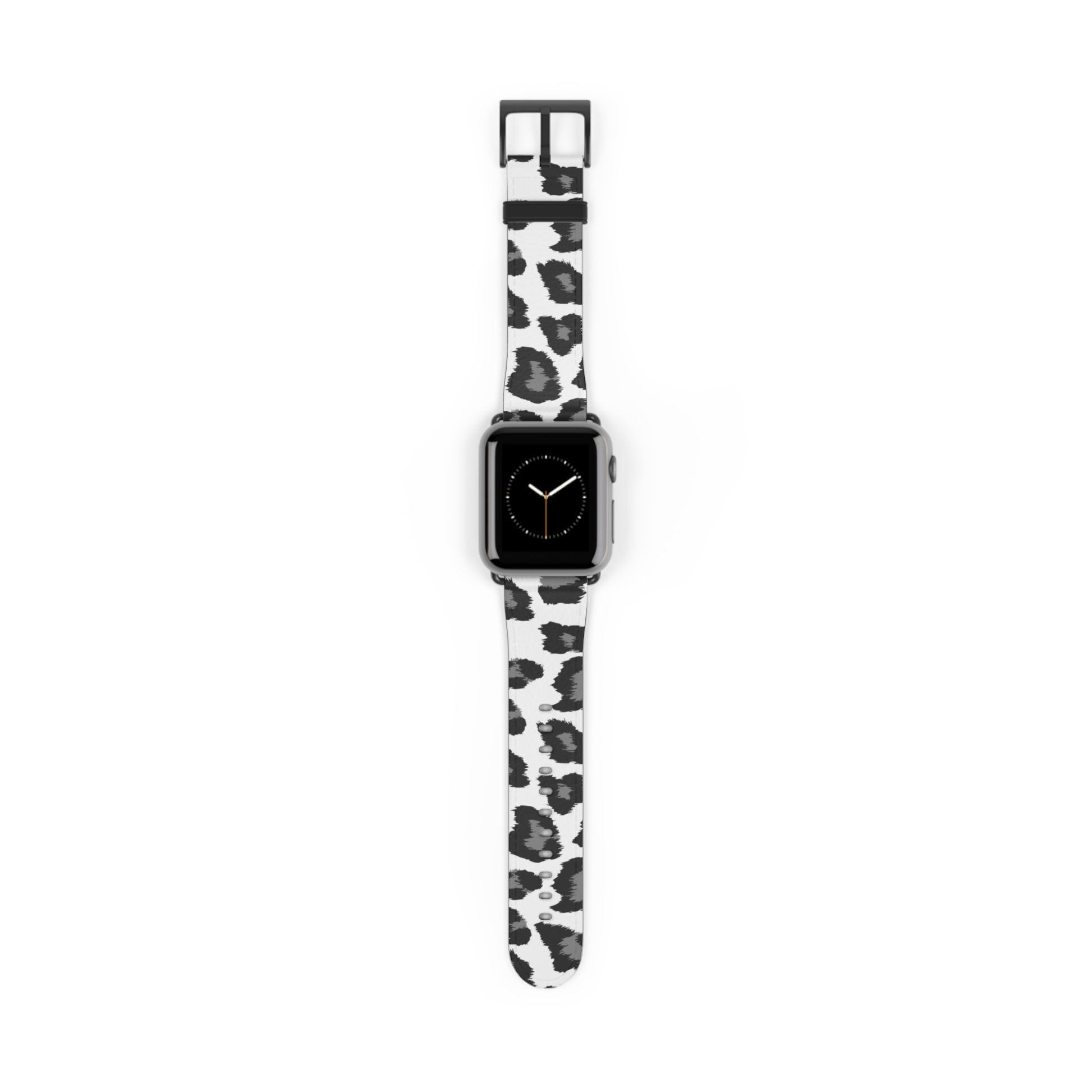 Snow Leopard Apple Watch Band, Vegan Leather Strap Black White