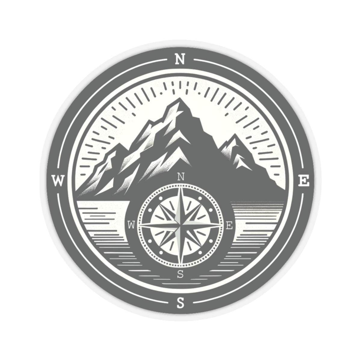 Compass Mountain Sticker Decal, Car Bumper Navigation Art Vinyl Laptop Cute Waterbottle Tumbler Waterproof Clear Aesthetic