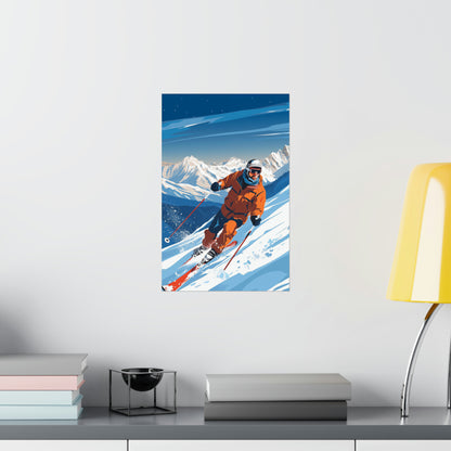 Vintage Ski Poster, Skier Mountain Snow Retro  Print Wall Art Matte Vertical Travel Artwork Small Large Decor Paper Starcove Fashion