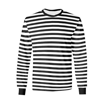 Black White Striped Men Long Sleeve Striped TShirt, Graphic Vintage Eboy Skater Retro Thin Stripes Crewneck Unisex Women Designer Tee - Starcove Fashion