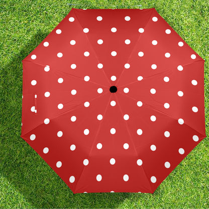 Red Polka Dot Umbrella, White Golf Semi-Automatic Sun Beach Rain Parasol Large Compact Travel Windproof Designer Luxury Folding