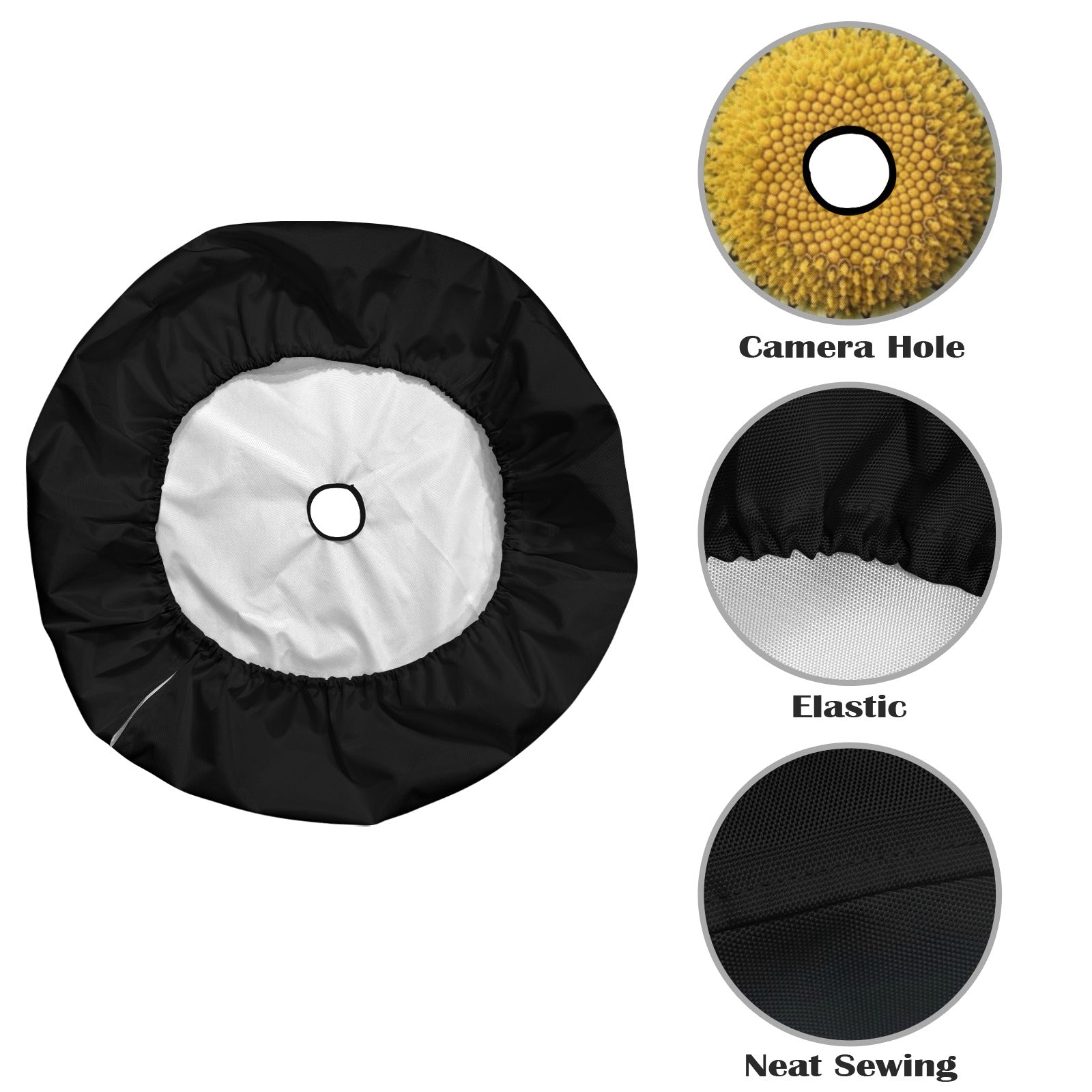 White Daisy Car Spare Tire Cover, Floral Flower Back Rear Extra Wheel Black Camera Hole Unique Women  RV Camper Auto Trailer Motorhome - Starcove Fashion
