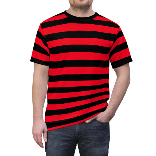 Red and Black Striped Men Tshirt, Horizontal Bold Stripes Designer Lightweight Heavyweight Aesthetic Fashion Crewneck Tee Top Shirt Starcove Fashion