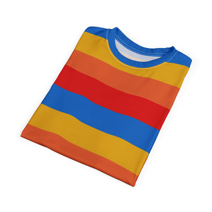 Yellow Orange Red Blue Tshirt, Striped Stripe Designer Graphic Lightweight Heavyweight Crewneck Men Women Tee Top Short Sleeve Shirt