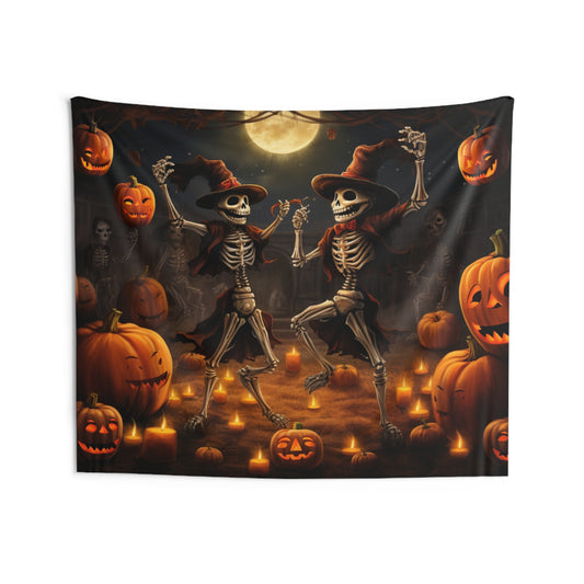 Dancing Skeleton Halloween Tapestry, Pumpkins Wall Art Hanging Cool Unique Landscape Aesthetic Large Small Decor College Dorm Room Starcove Fashion