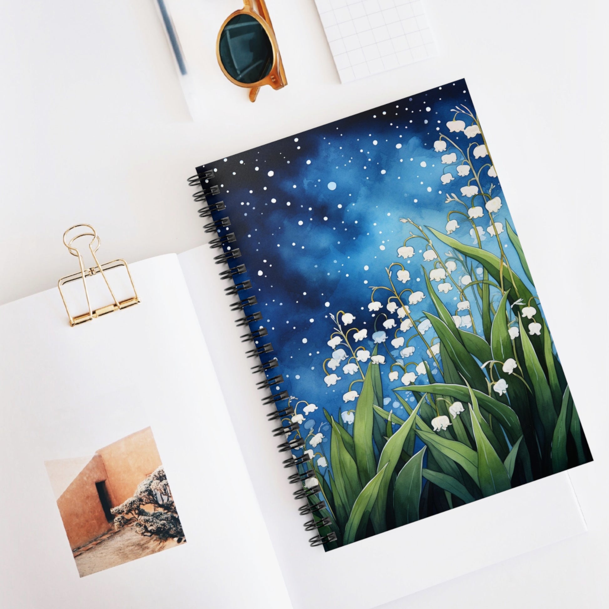 Lily of the Valley Flowers Spiral Notebook, Night Sky Watercolor Trave –  Starcove Fashion