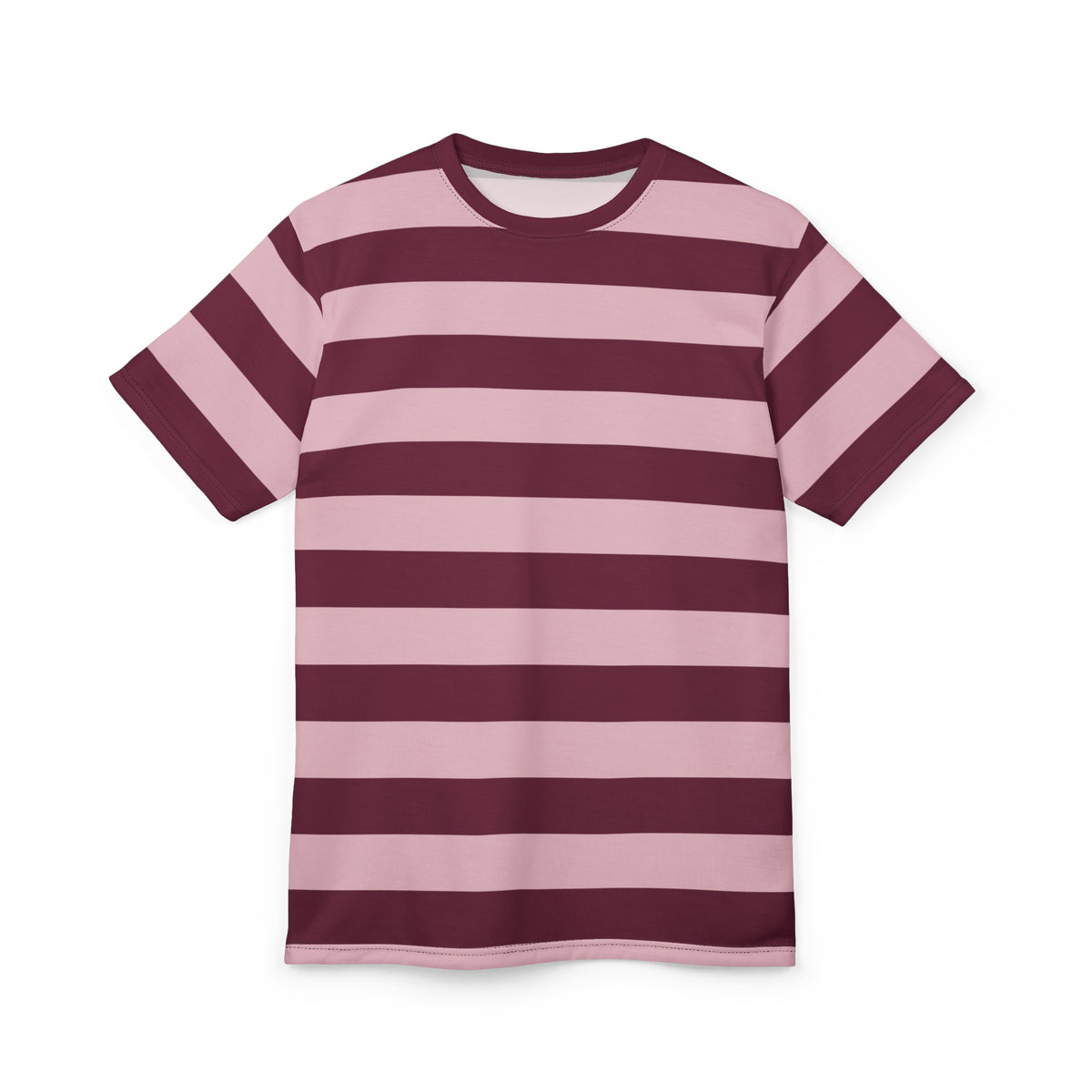 Burgundy Pink Striped Tshirt, Maroon Blush Horizontal Retro Designer Lightweight Heavyweight Crewneck Men Women Tee Top Short Sleeve Shirt
