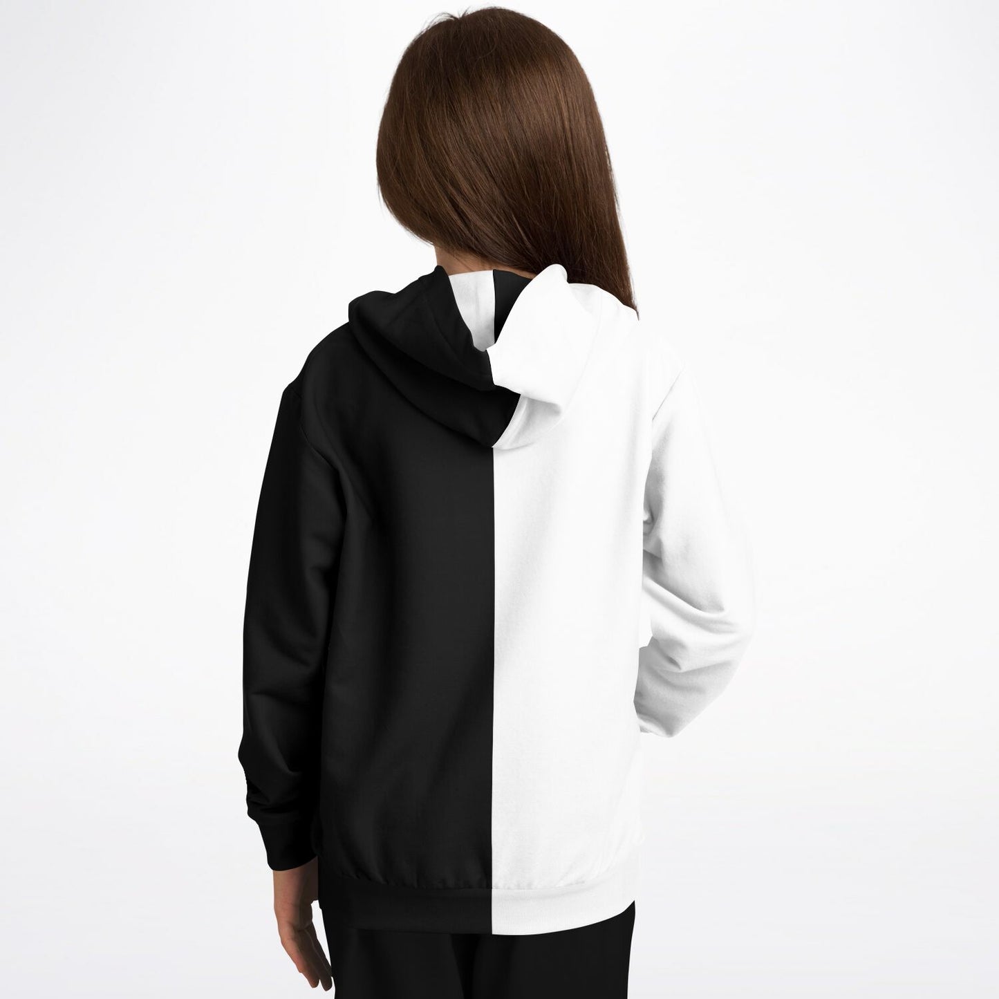 Half Black Half White Kids Pullover Hoodie, Two Tone Color Split Girls Boy Toddler Youth Children Fleece Cozy Cotton Hooded Sweatshirt Pockets