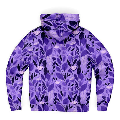 Purple Floral Zip Up Fleece Lined Hoodie, Flowers Heavyweight Full Zipper Pocket Men Women Unisex Aesthetic Graphic Hooded Sweatshirt Jacket