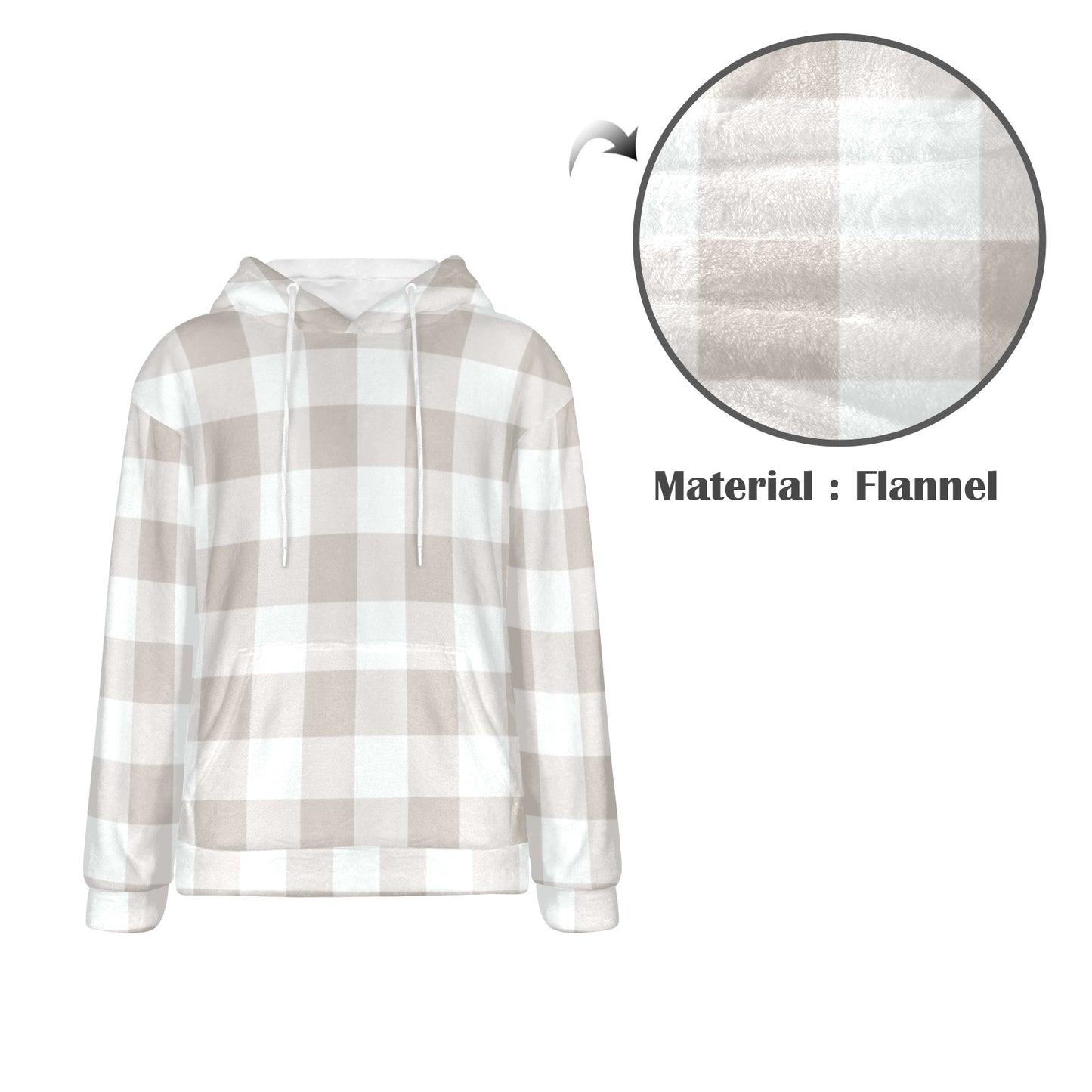 Beige White Buffalo Plaid Flannel Hoodie, Cream Check Fleece Lined Heavyweight Pocket Men Women Unisex Graphic Hooded Sweatshirt Jacket