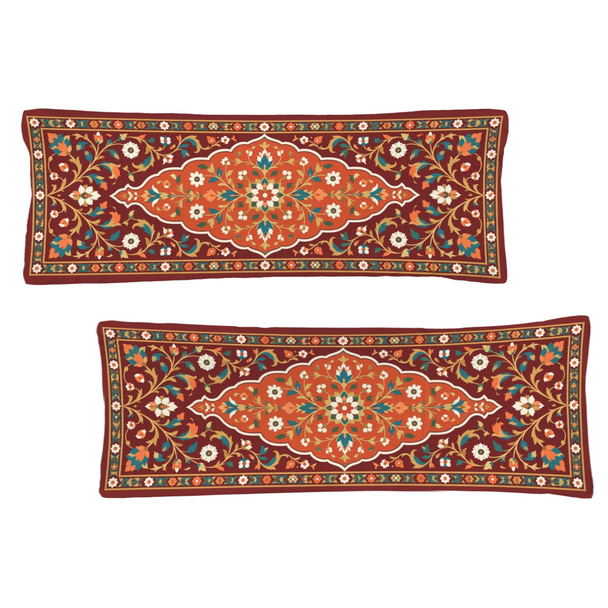 Ornamental Floral Body Pillow Case, Burgundy Red Flowers Persian Oriental Long Large Bed Accent Pillowcase Print Throw Decorative Cover