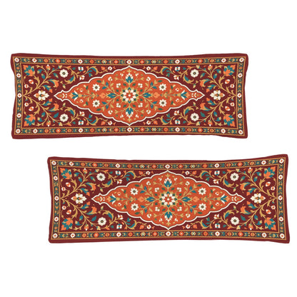 Ornamental Floral Body Pillow Case, Burgundy Red Flowers Persian Oriental Long Large Bed Accent Pillowcase Print Throw Decorative Cover