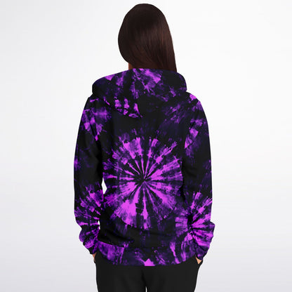 Black Purple Tie Dye Zip Up Hoodie, Full Zipper Pocket Men Women Unisex Adult Aesthetic Graphic Cotton Fleece Hooded Sweatshirt