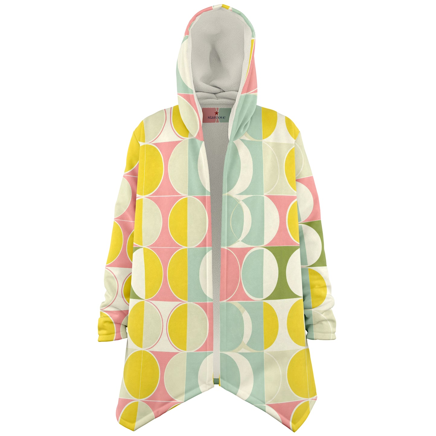 Mid Century Modern Hooded Cloak, Geometric Retro Vintage Coat Men Women Male Ladies Winter Warm Mink Fleece Blanket Wearable Cape