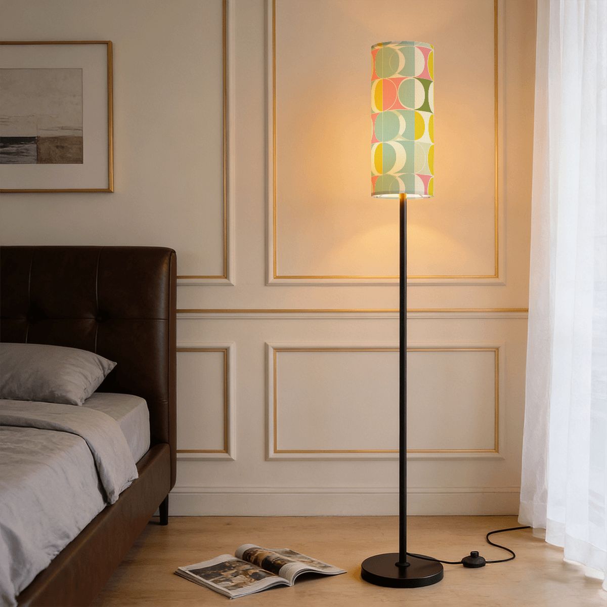 Mid Century Modern Floor Lamp (Made in USA), Yellow Modern Standing Light Lampshade Living Room Bedroom Tall Corner Dimmable Reading Vintage - Starcove Fashion