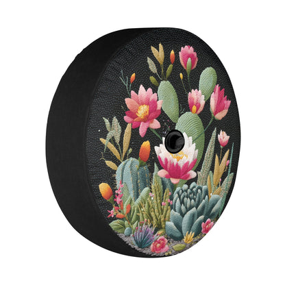 Cactus Succulent Spare Tire Cover, Floral Botanicals Flowers Faux Embroidery Rear Extra Backup Camera Hole Wheel RV Cars RV Trailer Campers - Starcove Fashion
