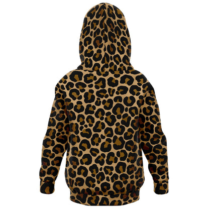 Leopard Kids Pullover Hoodie, Animal Cheetah Brown Print Girls Boy Toddler Youth Children Fleece Cozy Cotton Hooded Sweatshirt Pockets
