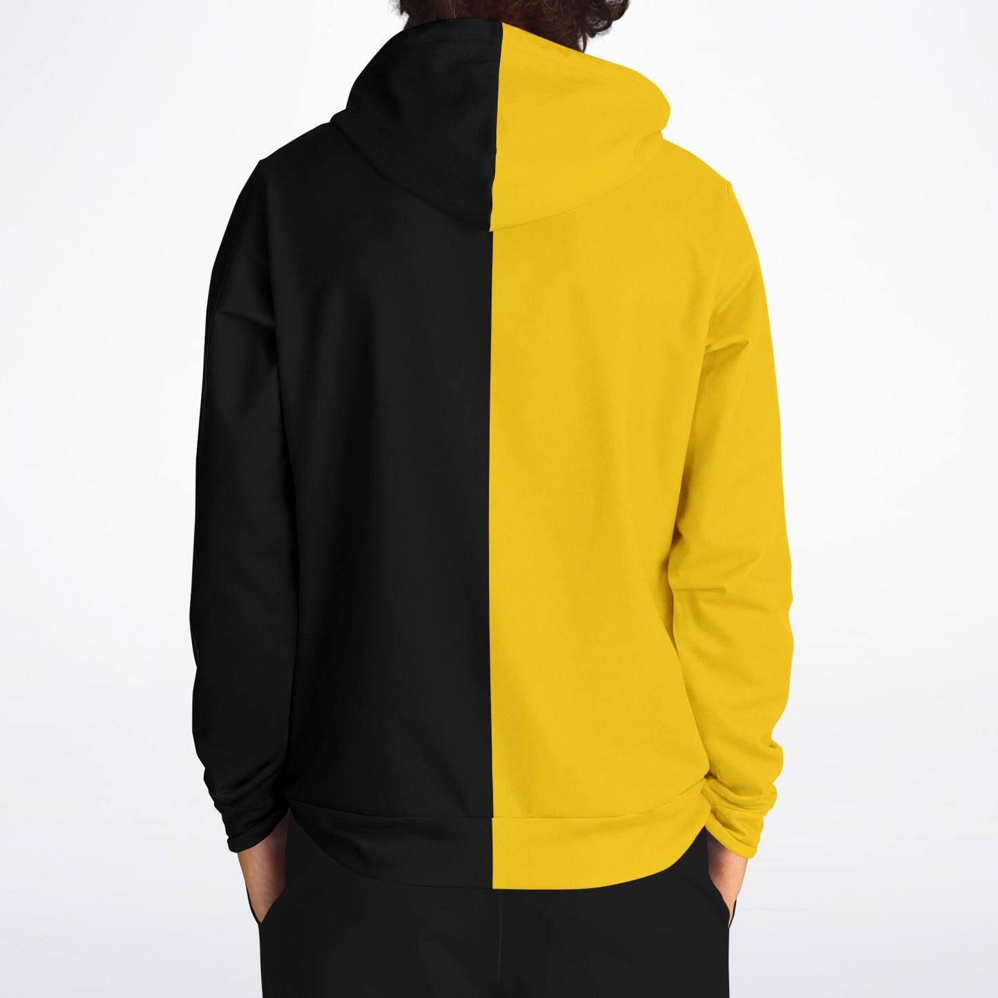 Half Black Half Yellow Hoodie, Two Tone Color Split Pullover Men Women Adult Cotton Hooded Sweatshirt with Pockets Designer Plus Size