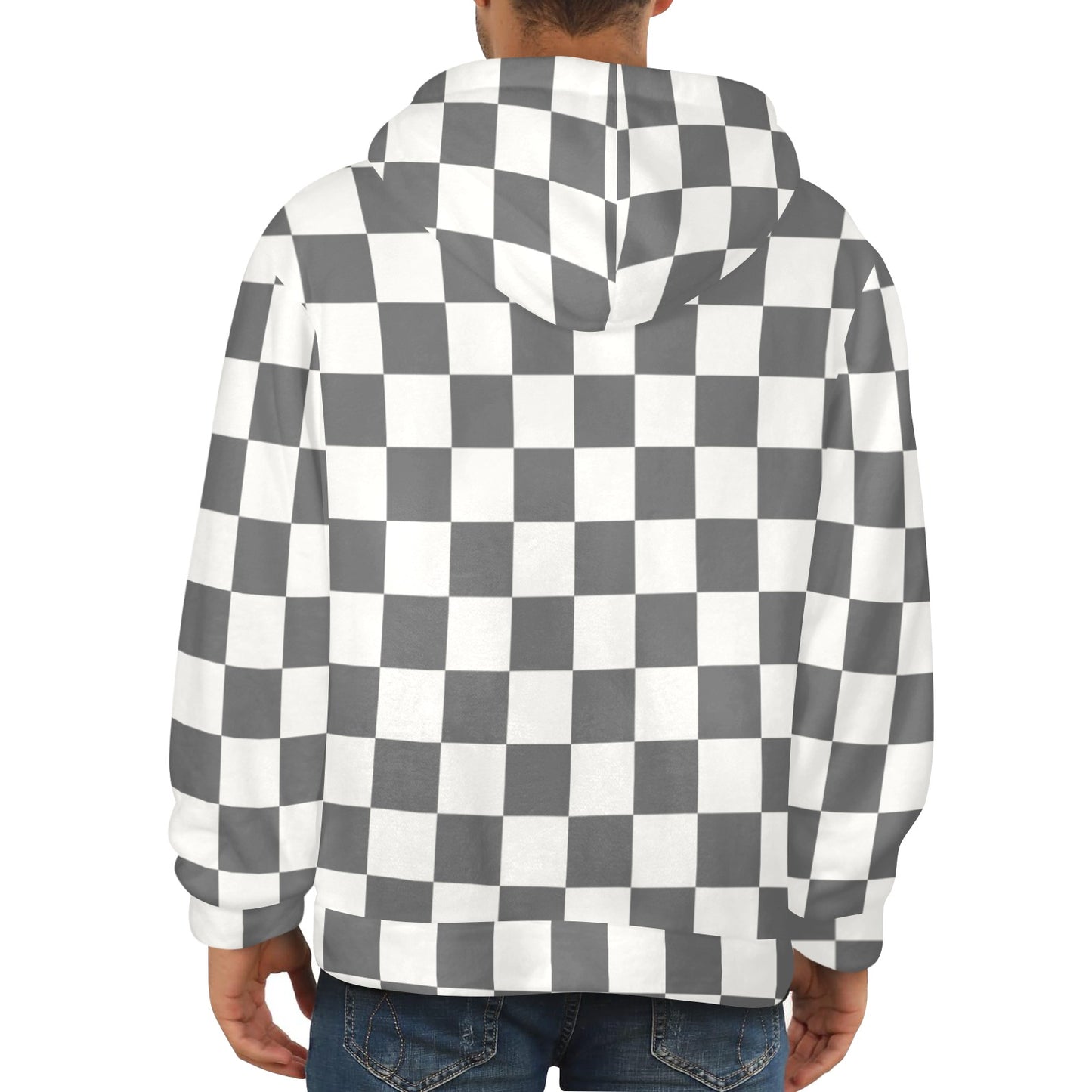 Checkered Flannel Hoodie, Brown Grey White Check Fleece Lined Heavyweight Pocket Men Women Unisex Graphic Hooded Sweatshirt Jacket