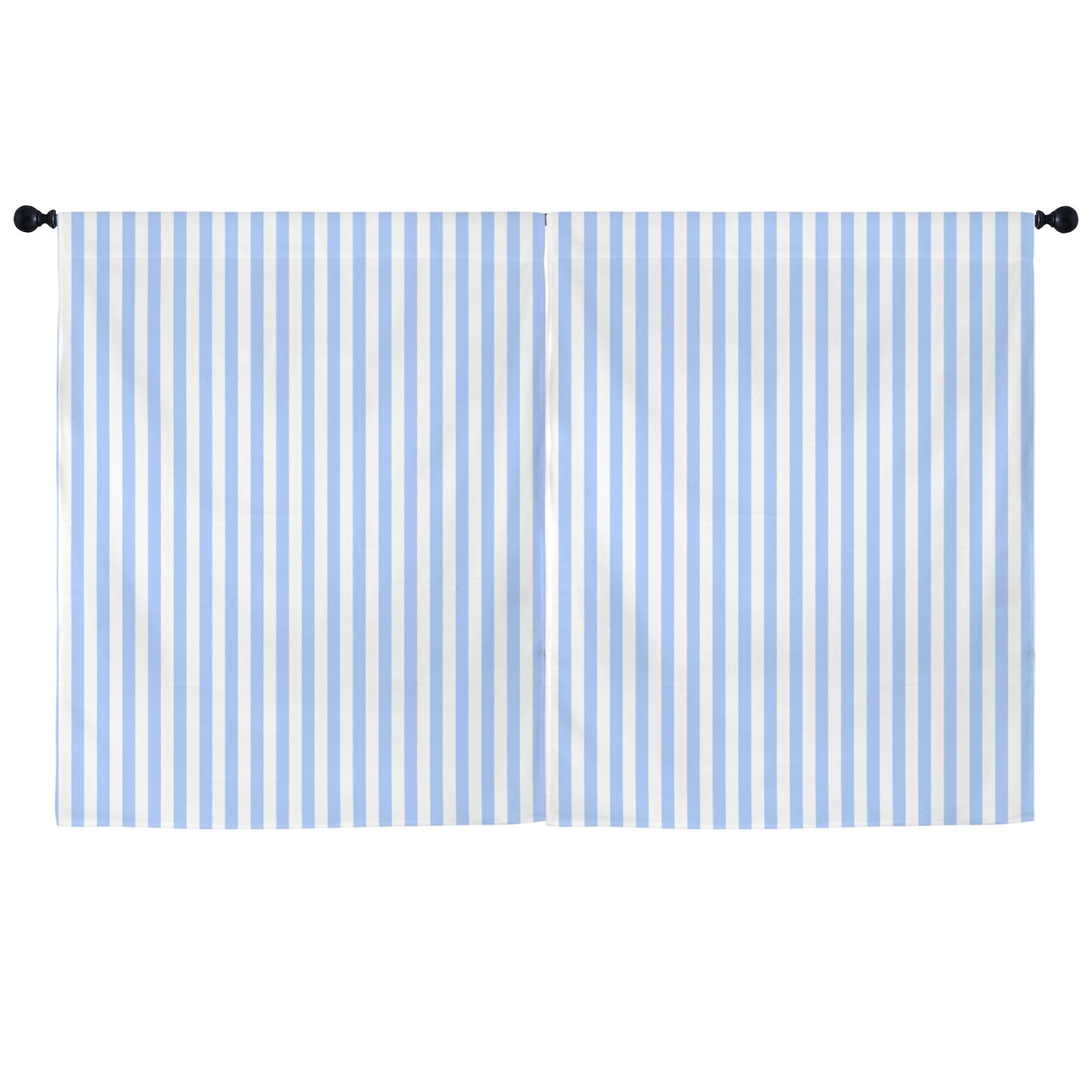 Light Blue Striped Window Curtain, Vertical Stripe White Kitchen Living Room Bedroom Bathroom Fabric Patterned Unique Rod Pocket Decor Home