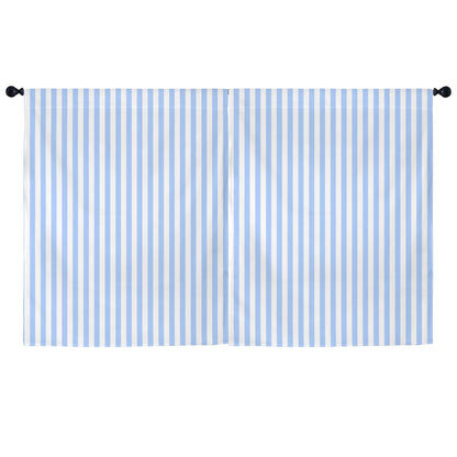 Light Blue Striped Window Curtain, Vertical Stripe White Kitchen Living Room Bedroom Bathroom Fabric Patterned Unique Rod Pocket Decor Home