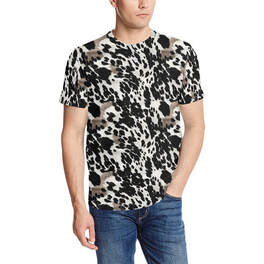 Cow Print TShirt, Black White Brown Animal Print Designer Lightweight Crewneck Men Guys Male Women Tee Top Short Graphic Sleeve Shirt