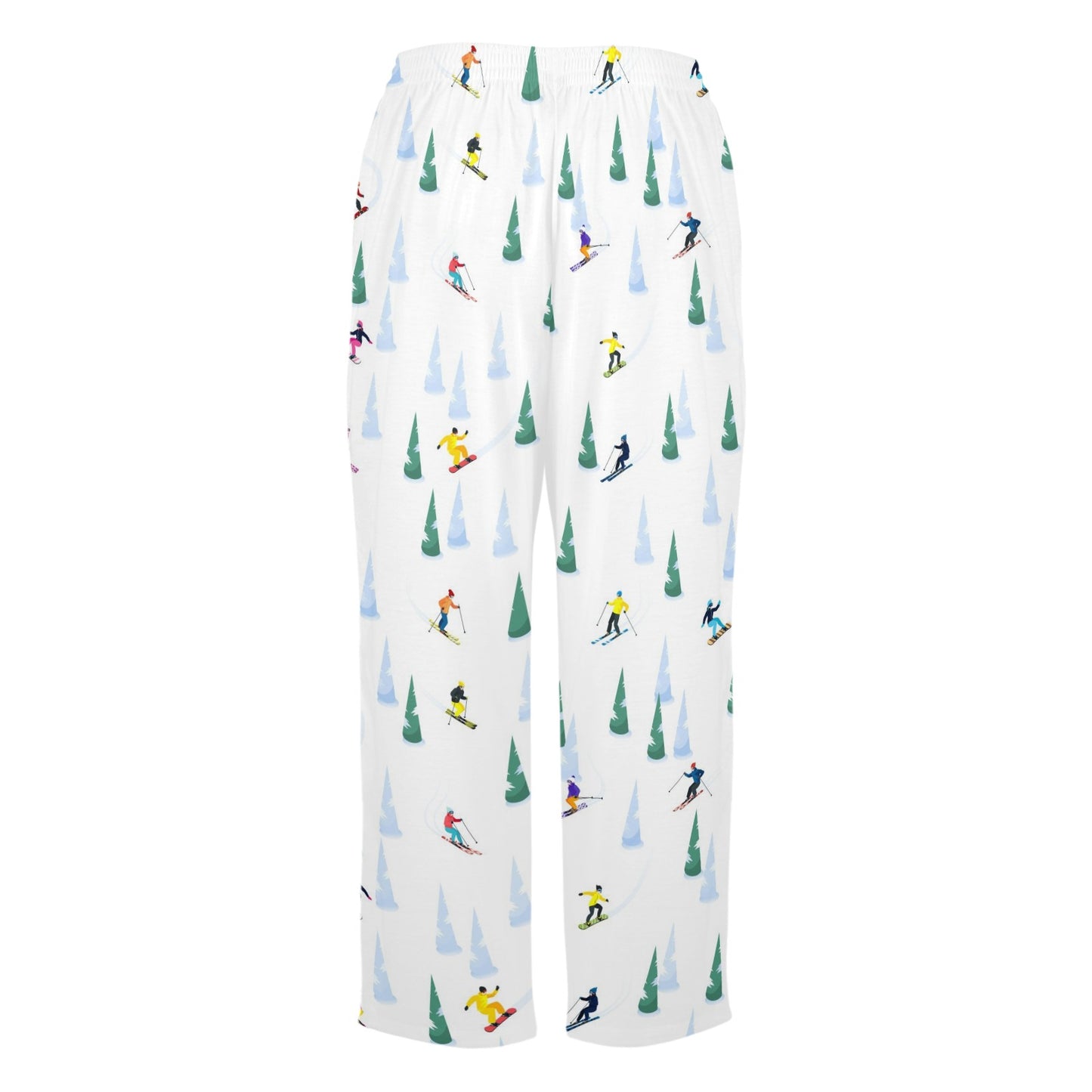 Ski Women Pajamas Pants, Snowboard Skier Pine Trees Snow Winter Sports Satin PJ Funny Pockets Trousers Couples Matching Ladies Bottoms