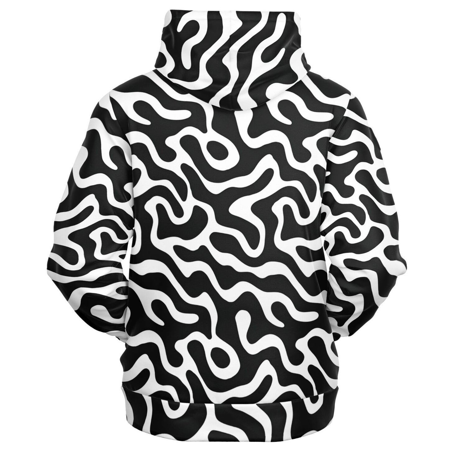 Black White Zip Up Hoodie, Trippy Psychedelic Wavy Groovy Funky Full Zipper Pocket Men Women Unisex Adult Cotton Fleece Hooded Sweatshirt