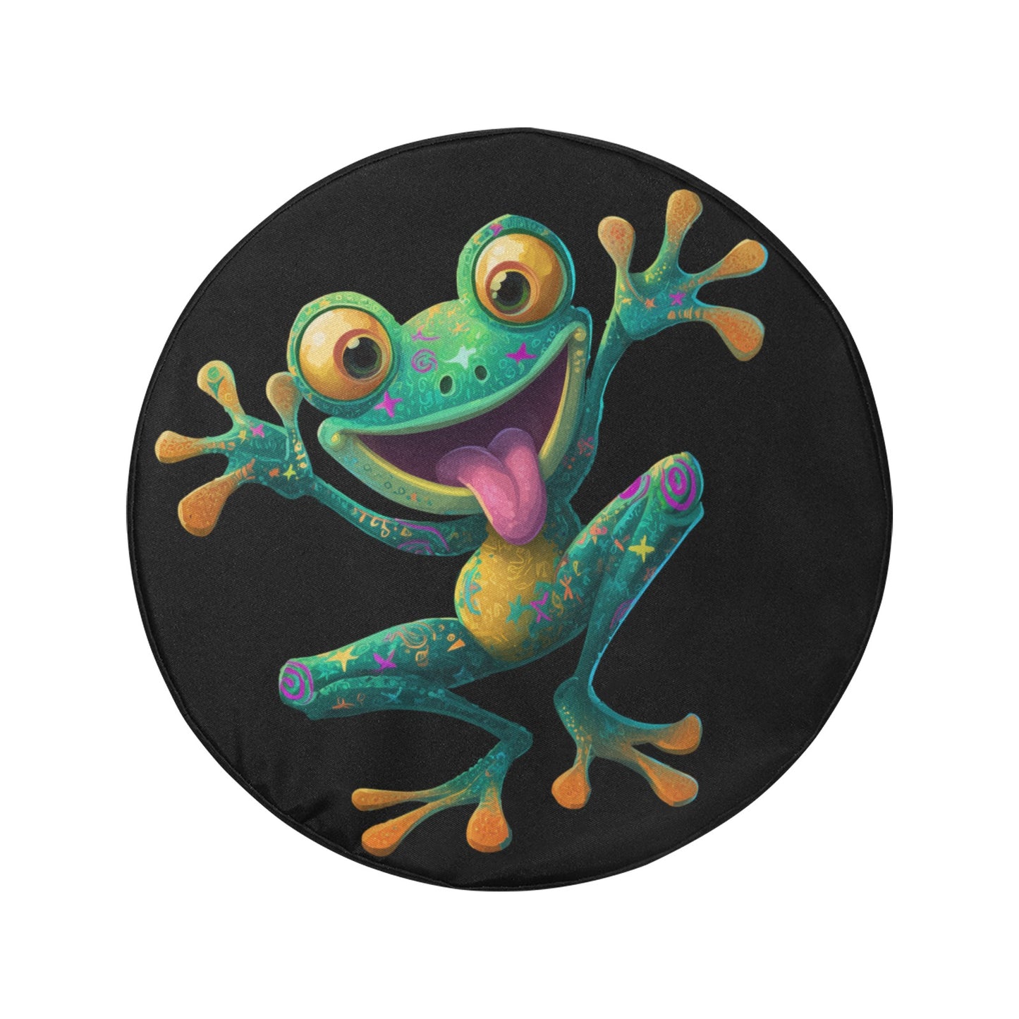 Funny Frog Spare Tire Cover, Goofy Green Retro Black Wheel Auto Back Up Camera Hole Rear Unique Design Funny Spare RV Trailer Camper