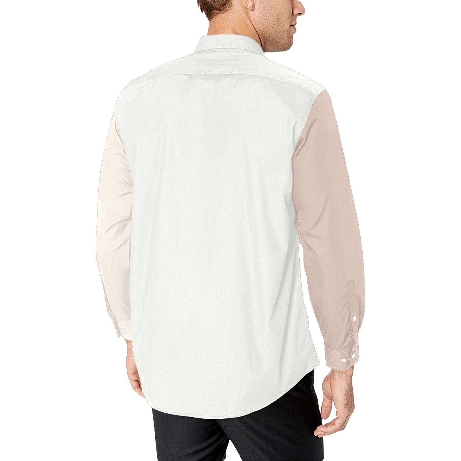 Color Block Long Sleeve Men Button Up Shirt, Brown Beige Cream Pastel Starcove Fashion Color Block Long Sleeve Men Button Up Shirt, Brown Beige Cream Pastel Starcove Fashion