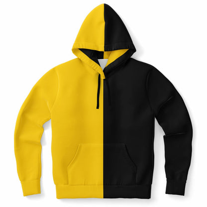 Half Black Half Yellow Hoodie, Two Tone Color Split Pullover Men Women Adult Cotton Hooded Sweatshirt with Pockets Designer Plus Size