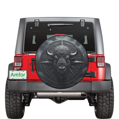 Black Buffalo Compass Spare Tire Wheel Cover, Navigation Travel Custom Back Up Camera Hole Design Rear Back RV Car Lover Camper Motorhome